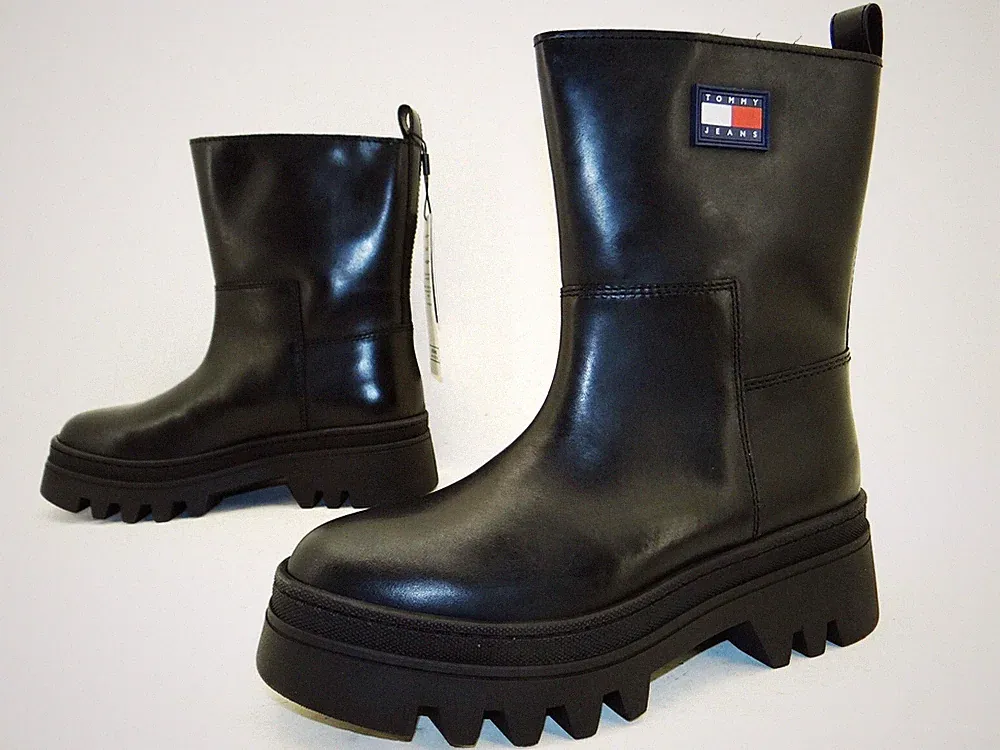Tommy Jeans Fashion Bootie Stiefelette Stiefel Damen Schuhe Leder Gr.39 Schwarz