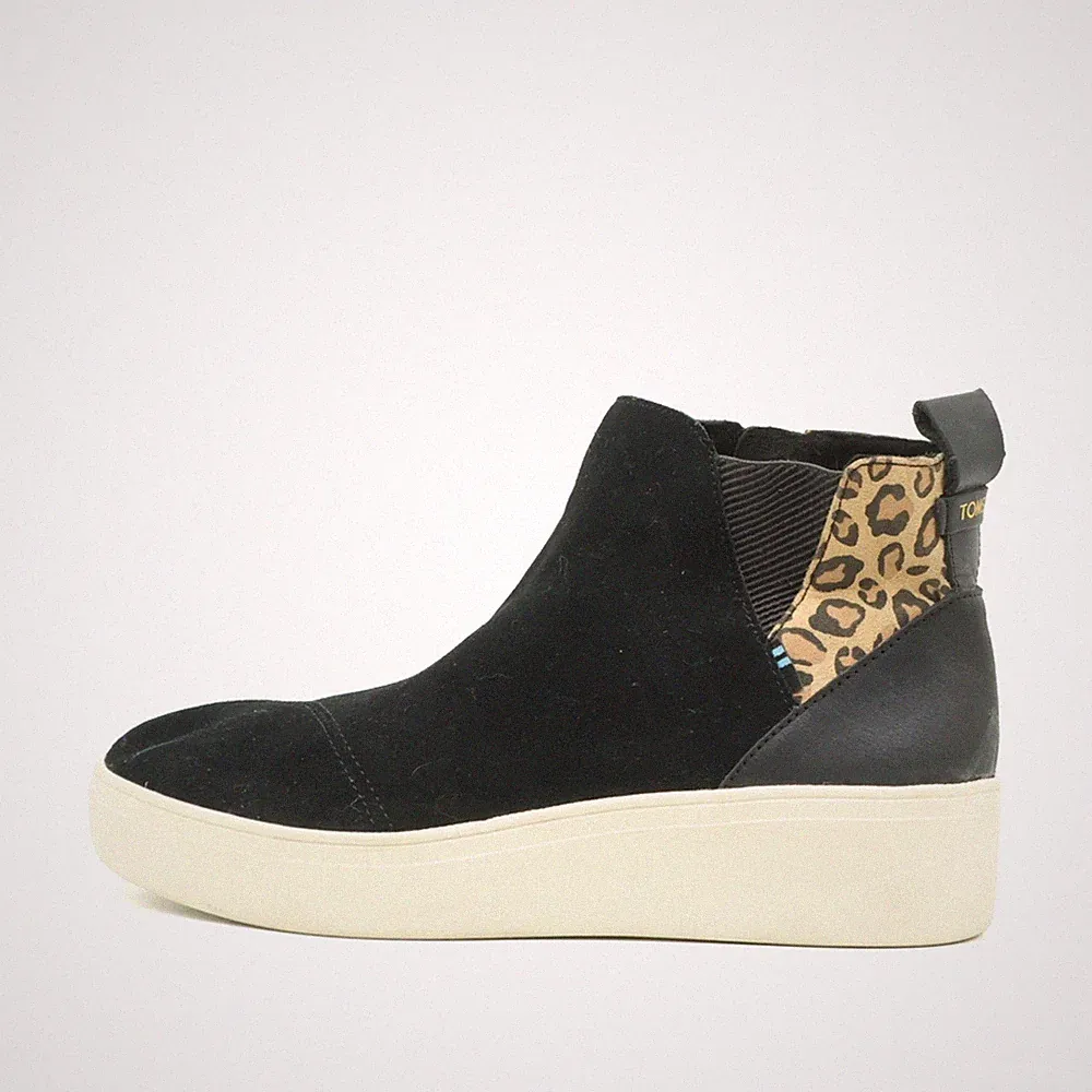 TOMS Damen Boot Sneaker Plateau Schwarz Leopard Stiefeletten Chelsea Boots EU 37