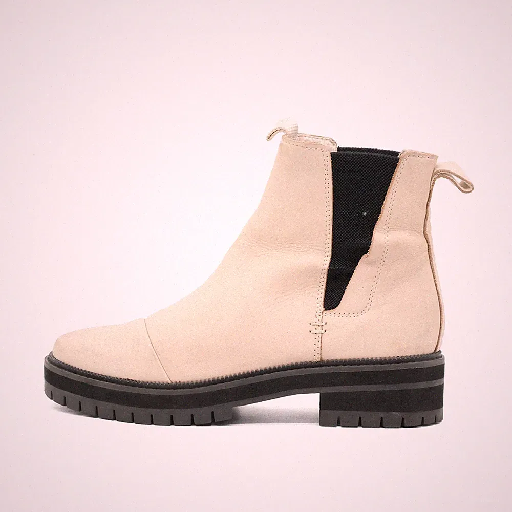 TOMS Damen Stiefel EU 37,5 Chelsea Boots Beige Leder Knöchel Rutschfest Classics