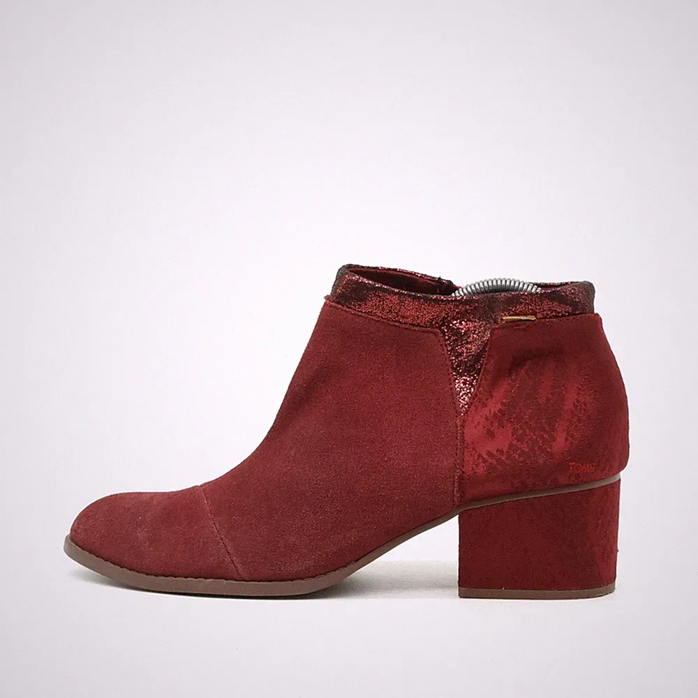 TOMS Damen Stiefelette Metallic Rot Wildleder Glitzereinsatz Stiefeletten EU 39