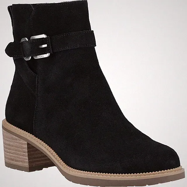 TOMS Hailey Buckle Leder Damen Schwarze Absatz Stiefeletten