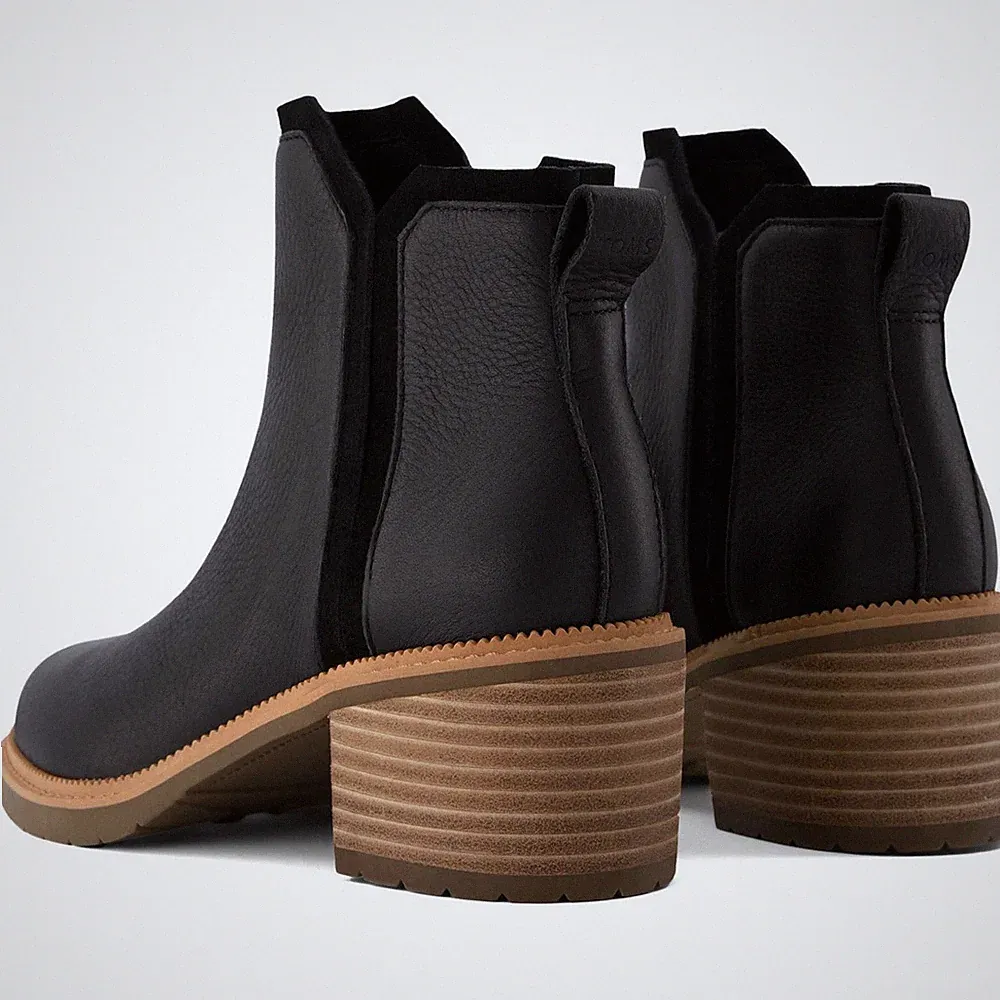 TOMS Hailey Damen Stiefeletten aus schwarzem Leder mit Absatz