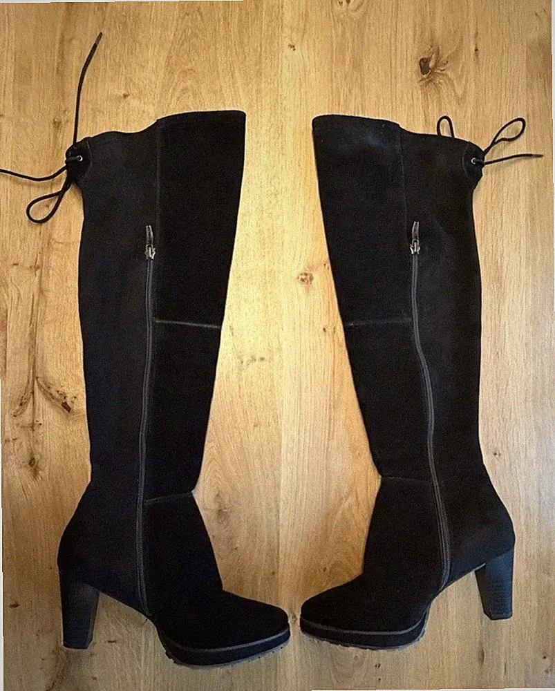 TOP Damen Stiefel Tamaris Overknees schwarz Gr. 36 Velour Leder w. neu! NP 119