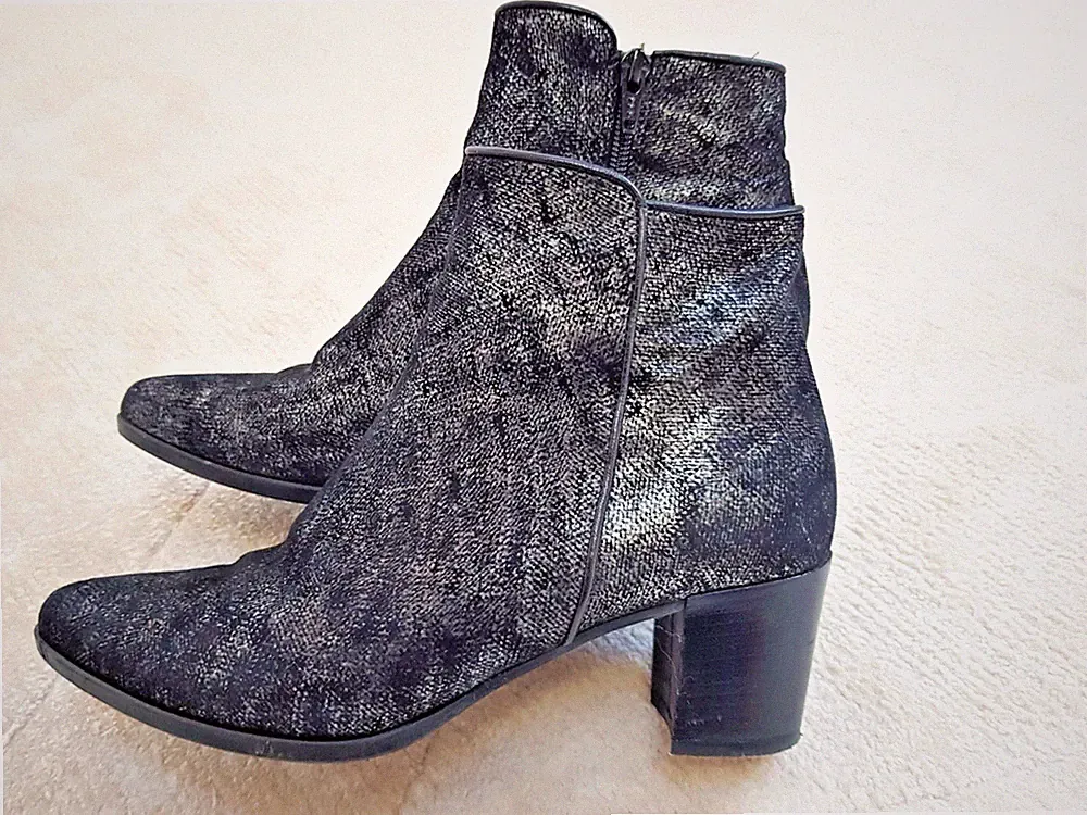 *TOP* Damen Stiefeletten Gr. 39 Lilian Made in Italy schwarz silber Absatz 6 cm