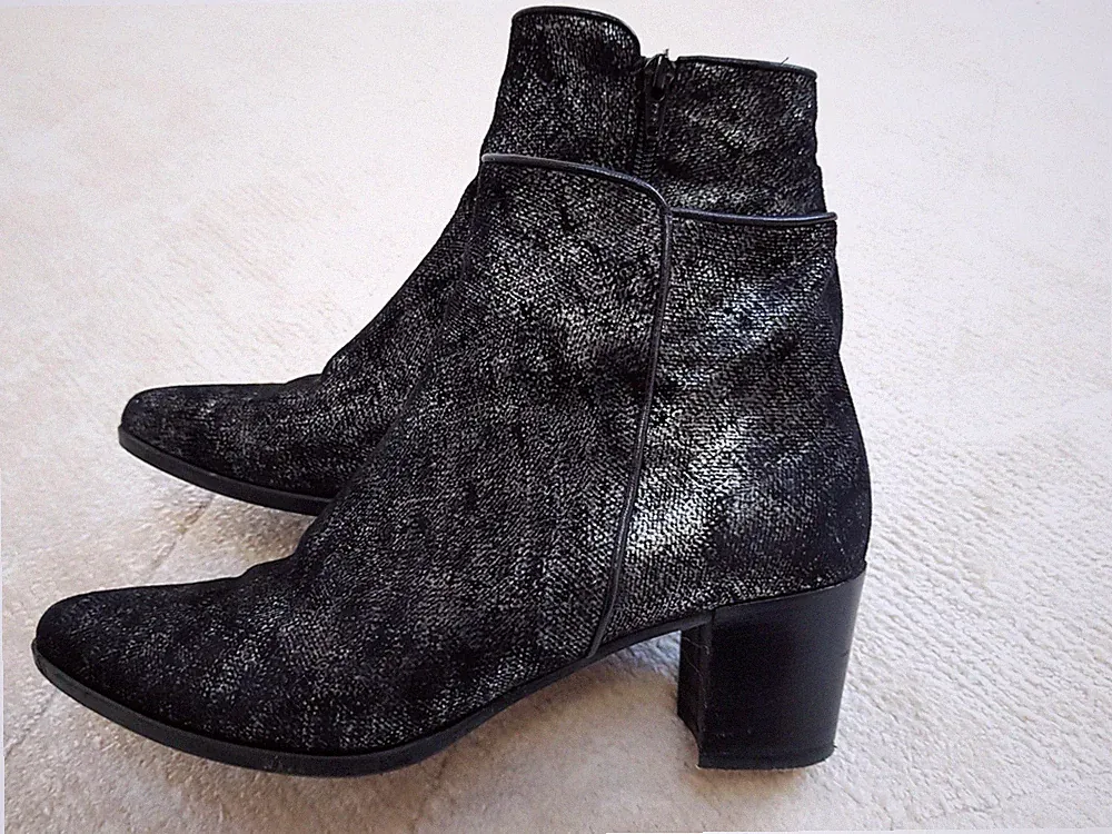 *TOP* Damen Stiefeletten Gr. 39 Lilian Made in Italy schwarz silber Absatz 6 cm