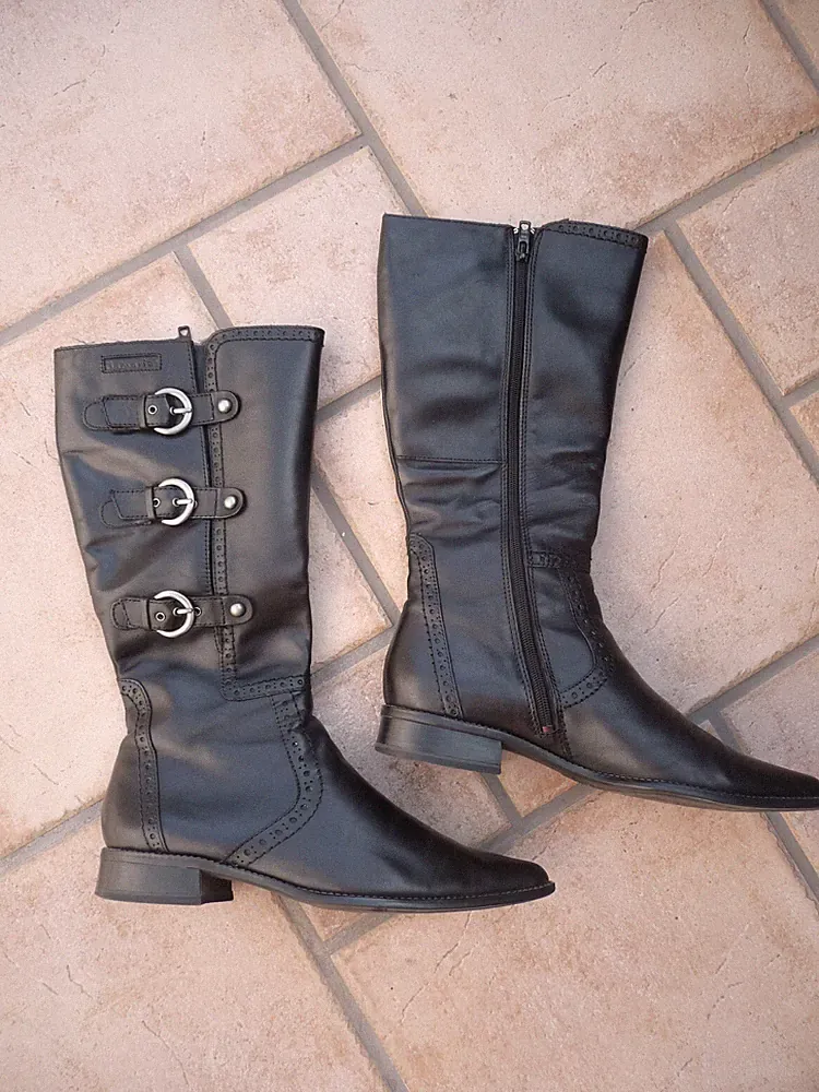 ! TOP ! schwarze Damen gefütterte Langschaft Leder Stiefel Tamaris Gr. 38