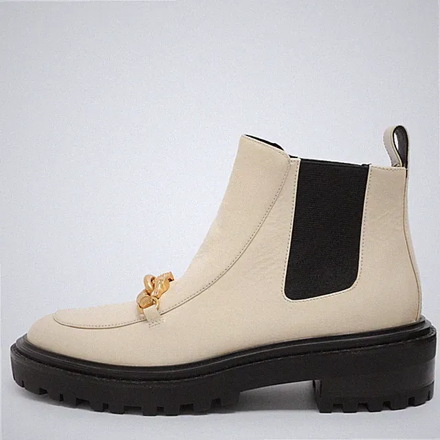 Tory Burch Creme Elasthan und Lackleder Jessa Chelsea Halbhohe Stiefel Gr.