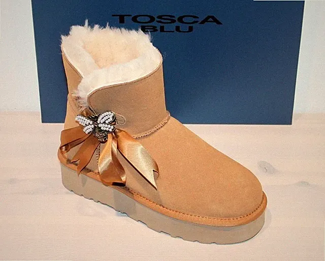 TOSCA BLU Wildleder Stiefelette Lammfell Booties Strass - ZOE Cuoio - Neu !