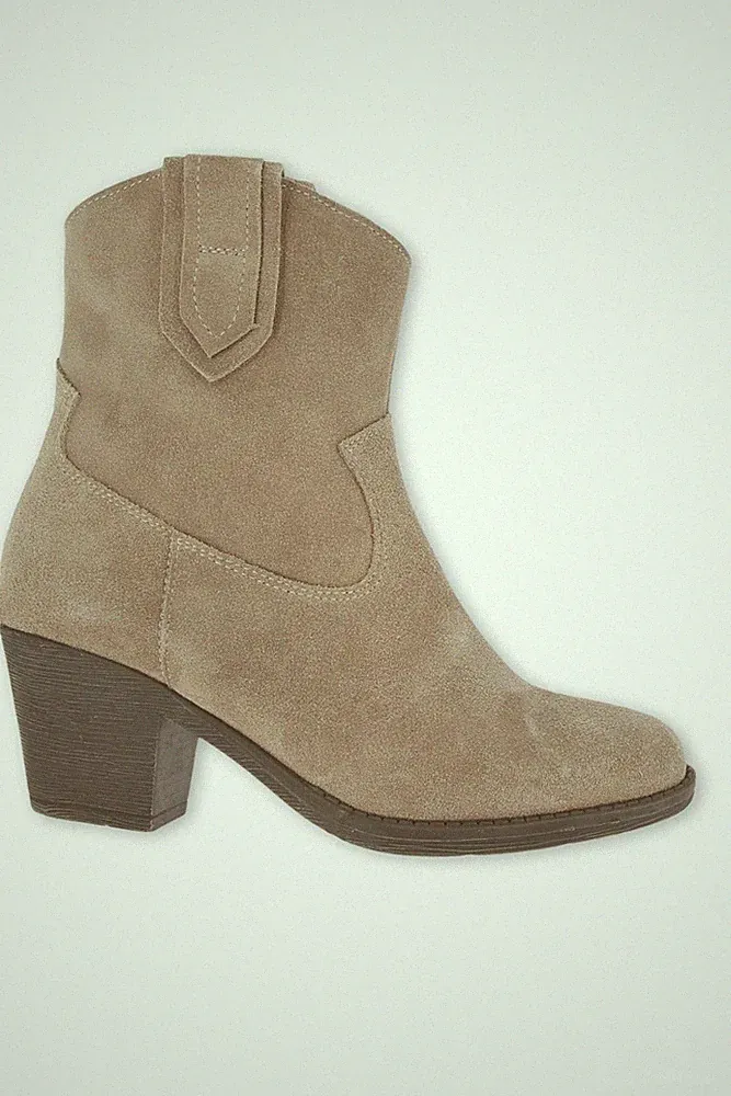 Trachten Stiefeletten Guidina taupe Veloursleder Trichterabsatz 6,5cm 36-42