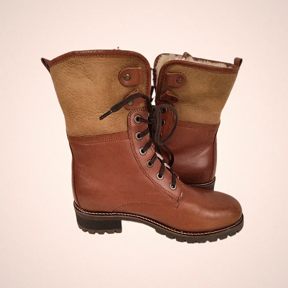 Travelin Damen Boots Gr. 40 Leder Lammfell Winterstiefel Braun Gefüttert