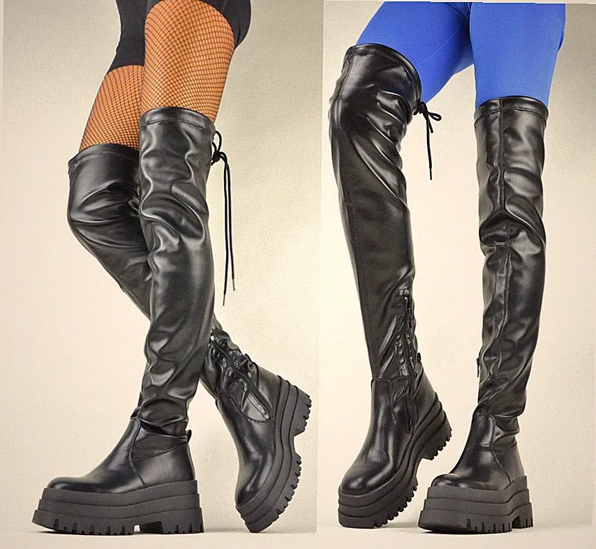 TREND DAMENSCHUHE STIEFELETTEN PLATEAU OVERKNEE STIEFEL STAR GOTHICK BOOTS