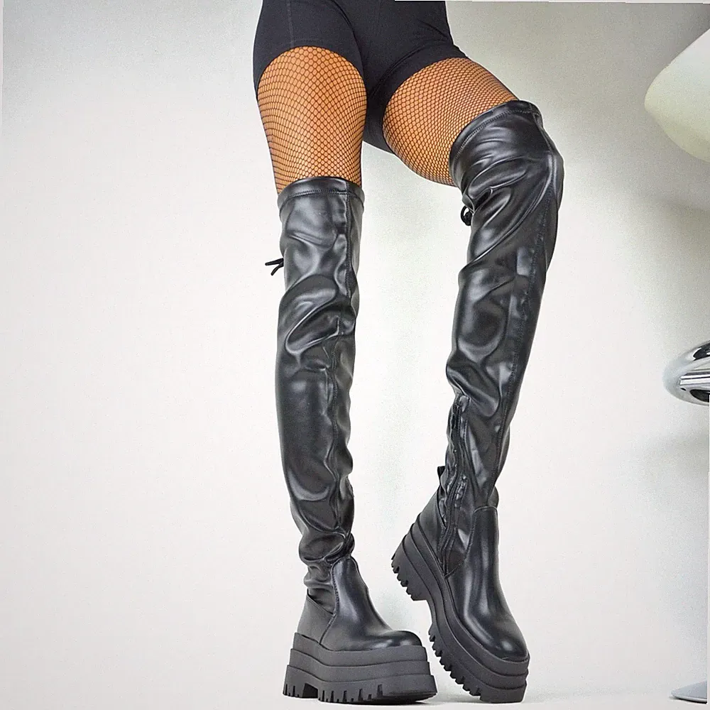 TREND PLATEAU DAMENSCHUHE STIEFELETTEN OVERKNEE STIEFEL STAR GOTHICK BOOTS