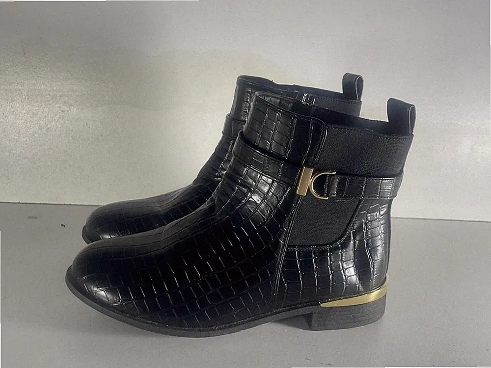 Truffle Collection Damen Stiefelette schwarz Krokoleder seitlicher Reißverschluss UK 4 EUR 37 -B7