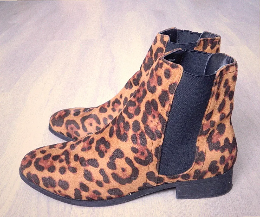 TU Damen Stiefeletten Chelsea Boots braun Leopard Wildleder Größe 4 / 37