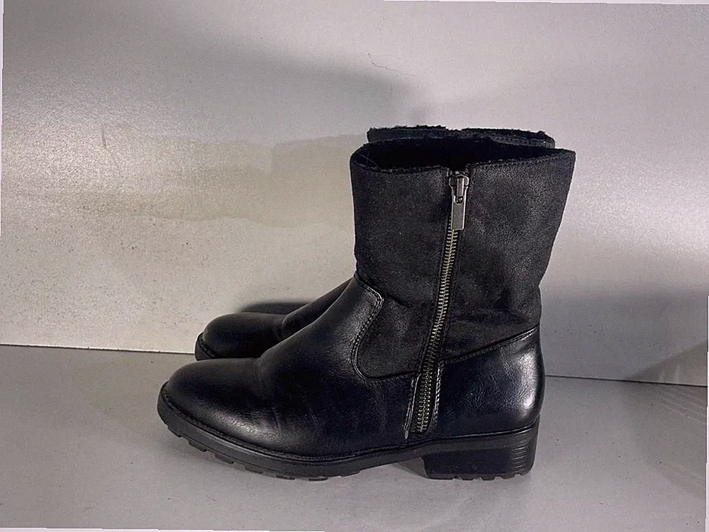TU Sole Comfort Damenschuhe Gr. 4 / 37 schwarz Leder seitlicher Reißverschluss Stiefeletten -B34