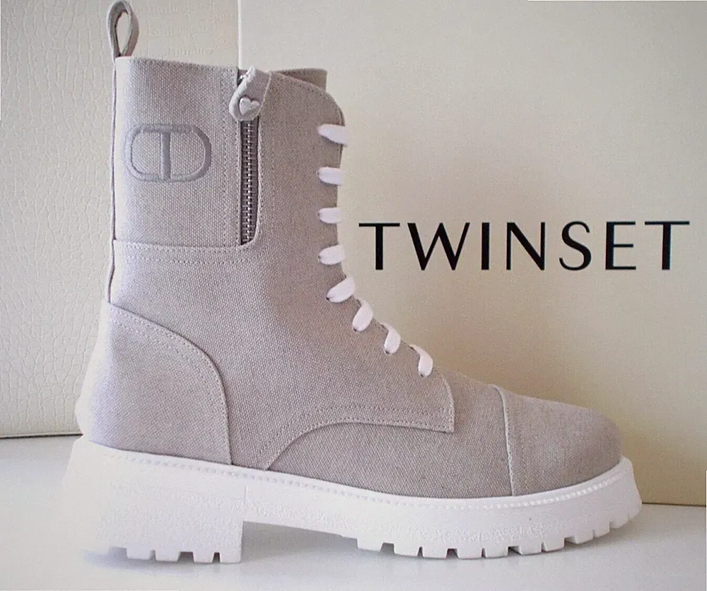 TWINSET Damen Stiefeletten Beige Canvas+Futter 100% Leder,Schnürung+Reißverschluss,EU-40€154