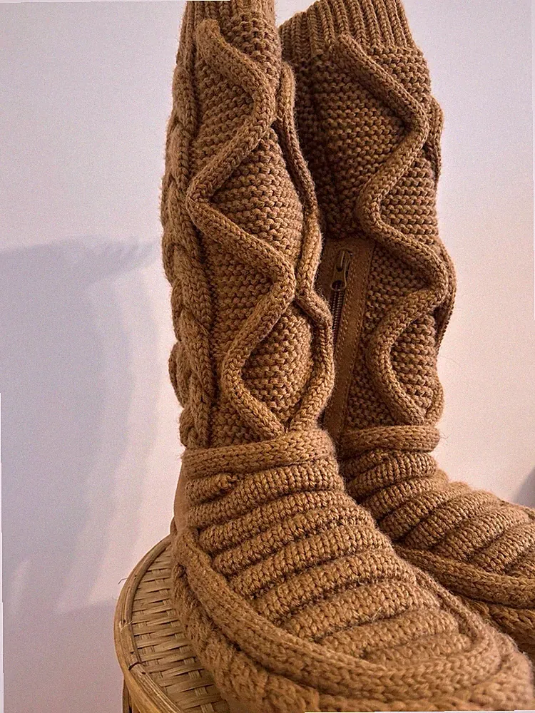 UGG 1130572 hohe Zopfmuster Stiefel kastanienbraun Reißverschluss Winter Damen Größe US 5