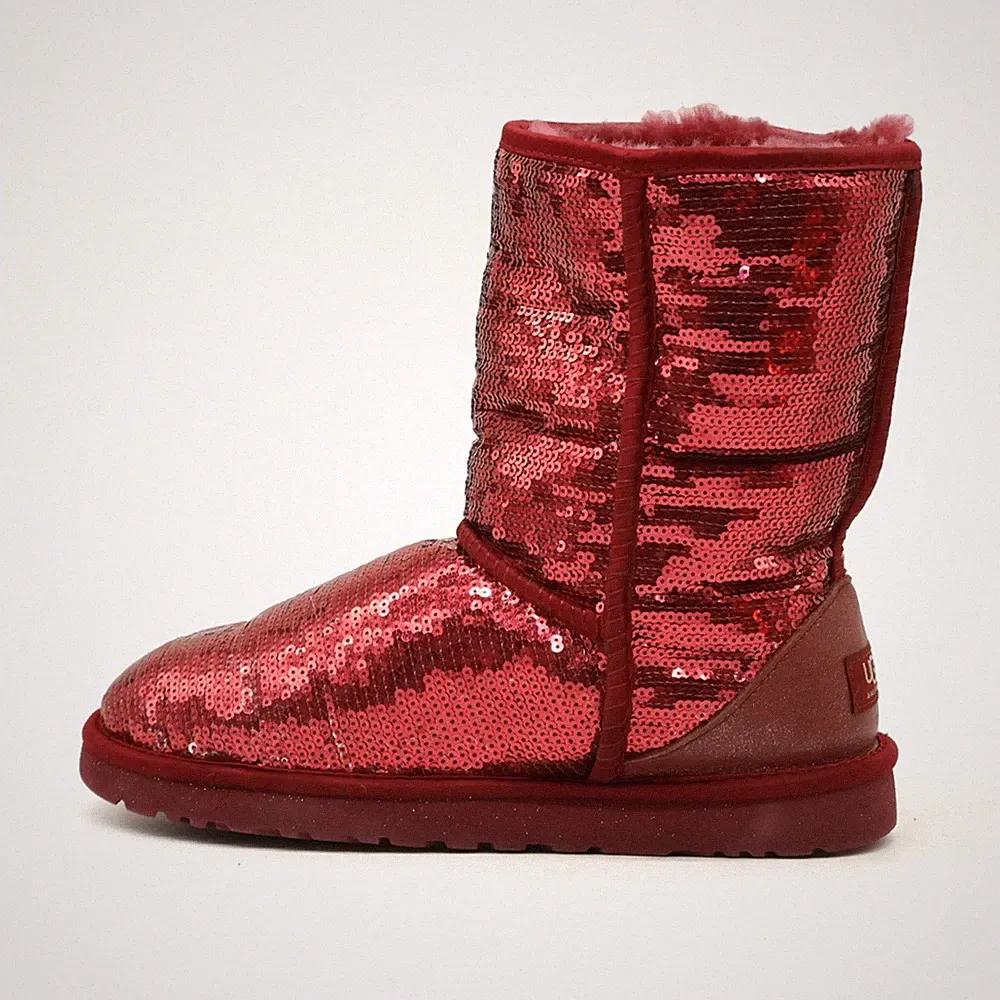 UGG Australia Damen Classic Stiefeletten Rot Textil Warmfutter Stiefel EU 40