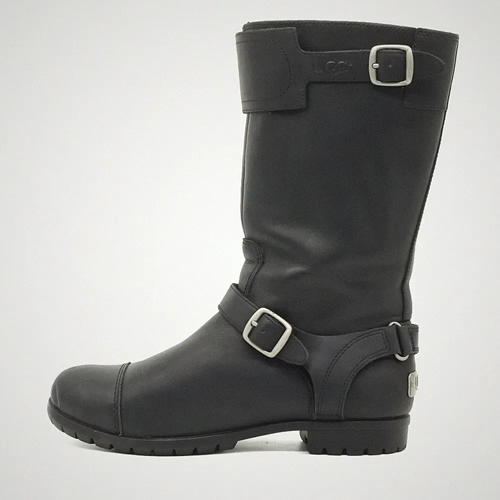 UGG Damen 1001656 Stiefel Schwarz Leder Mittel Boots Motorrad-Stiefel EU 36