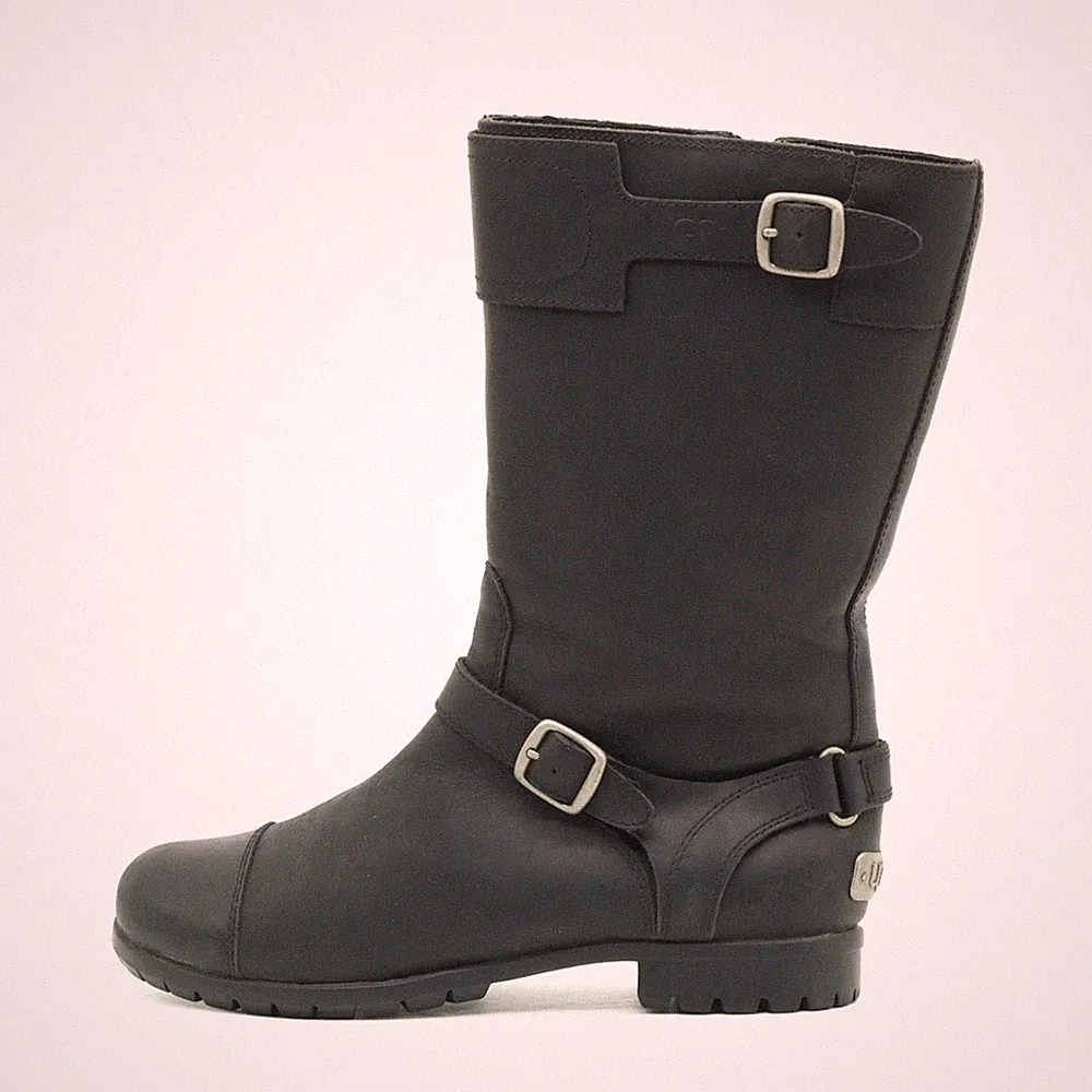 UGG Damen 1001656 Stiefel Schwarz Leder Mittel Classic Motorrad-Stiefel EU 38
