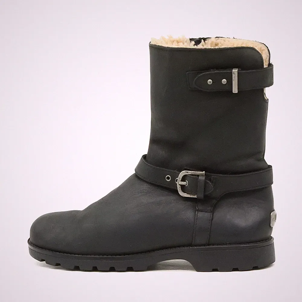 UGG Damen 1004186 Stiefel Schwarz Leder Mittel Classic Motorradstiefel EU 39