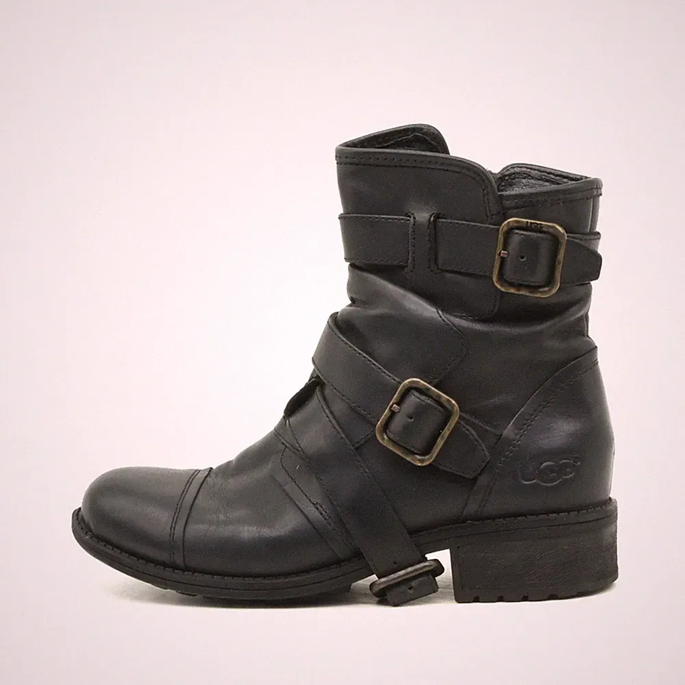 UGG Damen 1006037 Stiefeletten Schwarz Leder Schnallen Motorradstiefel EU 36