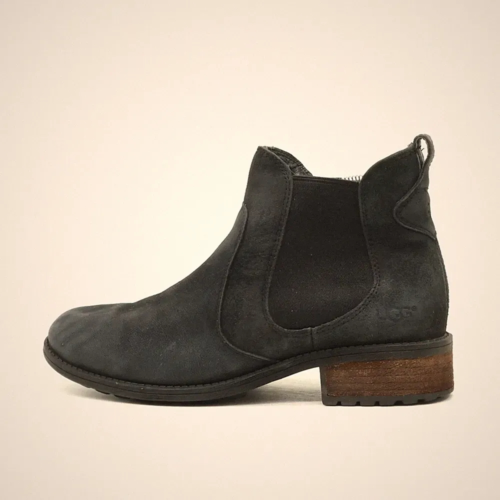 UGG Damen 1009210 Stiefeletten Schwarz Leder Knöchelhoch Chelsea Boots EU 38