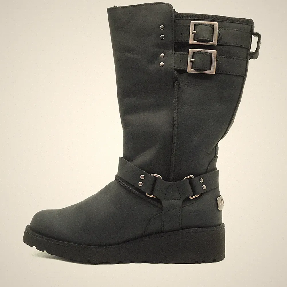 UGG Damen 1009280 Stiefel Schwarz Leder Mittelhoch Boots Bikerstiefel EU 36
