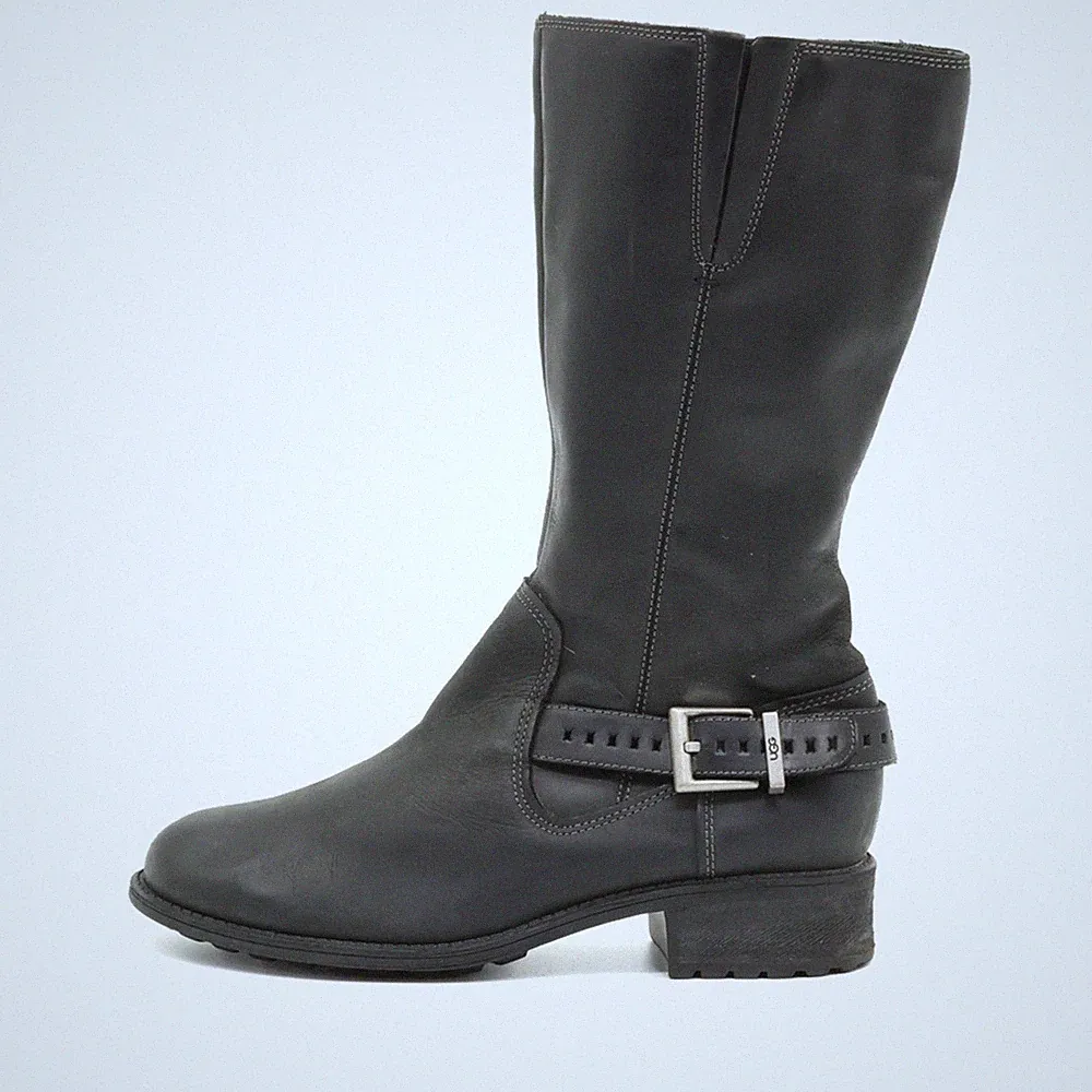UGG Damen 1012510 Stiefel Schwarz Leder Mittelhoch Classic Motorradstiefel EU 38