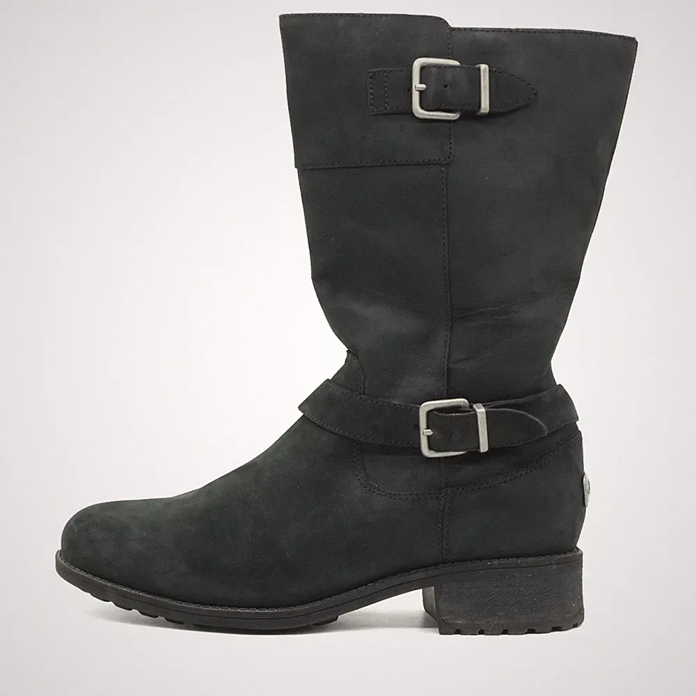 UGG Damen 1016163 Stiefel Schwarz Leder Mittel Classic Bikerstiefel EU 39