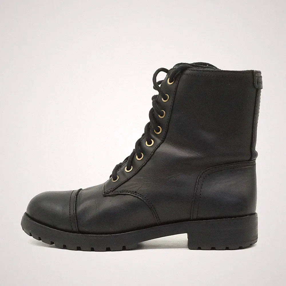 UGG Damen 1019652 Boots Schwarz Leder Mittel Gefüttert Stiefel EU 38