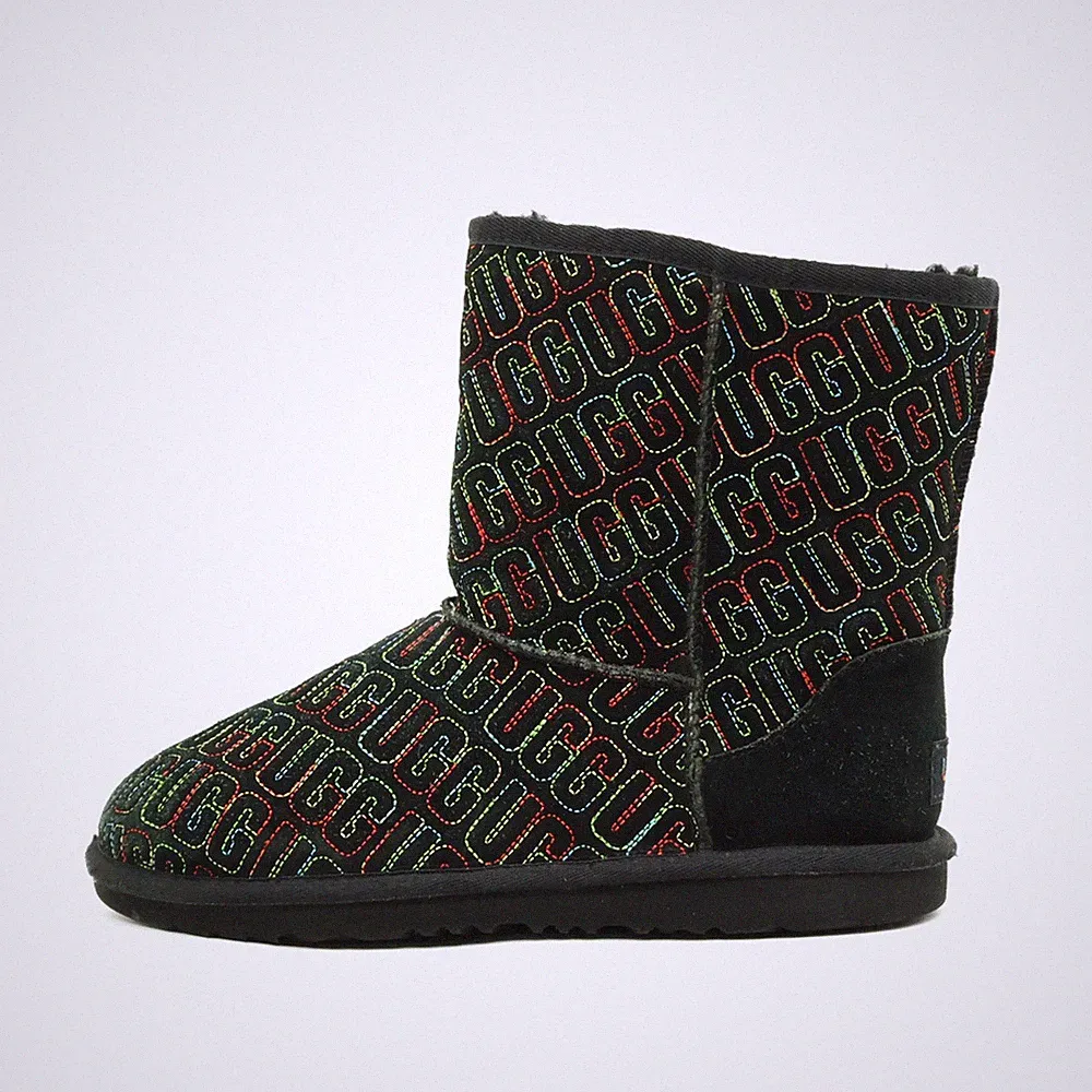 UGG Damen Classic Kurz Multicolor Stiefeletten Schwarz Rutschfest Stiefel EU 38
