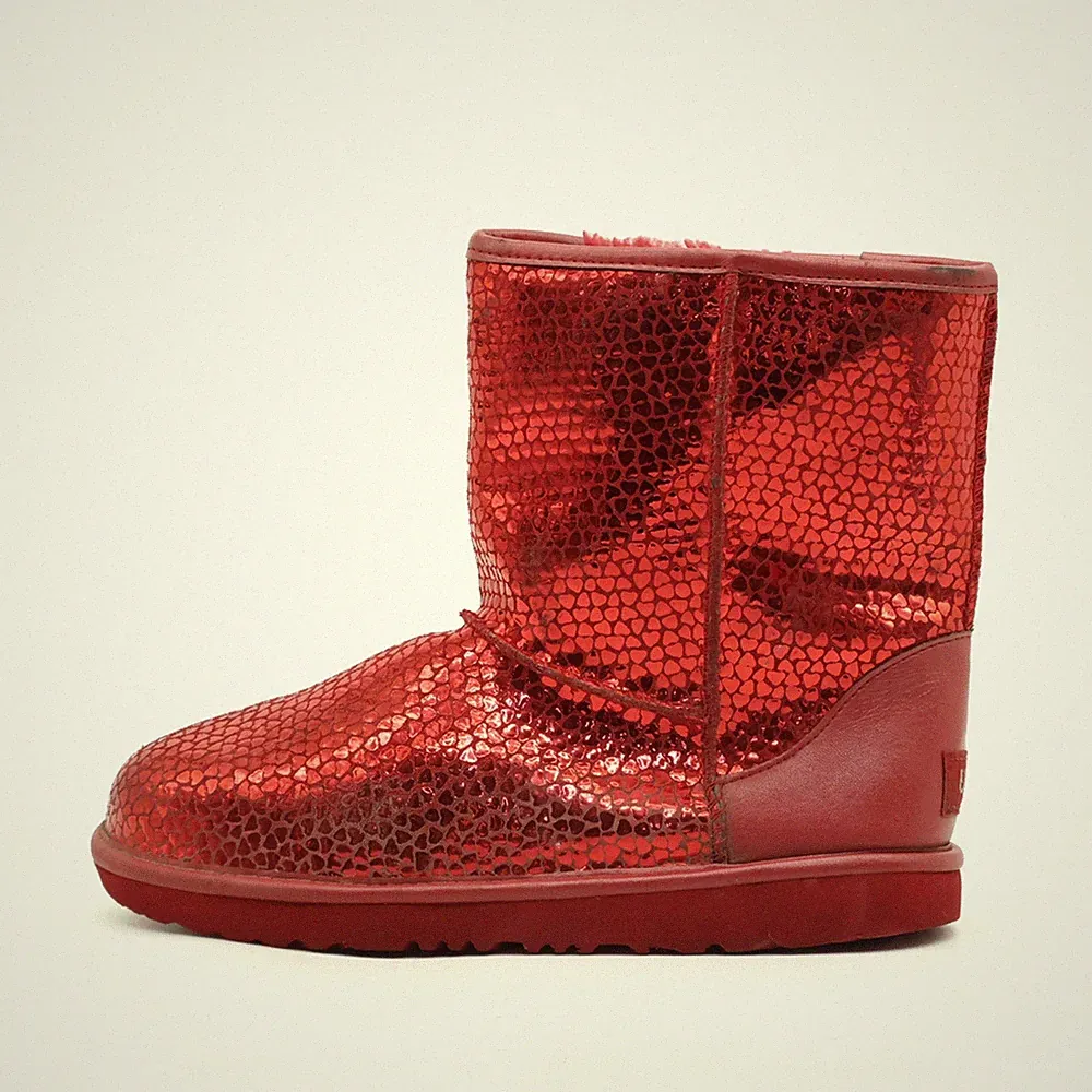 UGG Damen Classic Short Stiefeletten Rot Textil/Leder Limitiert Stiefel EU 38