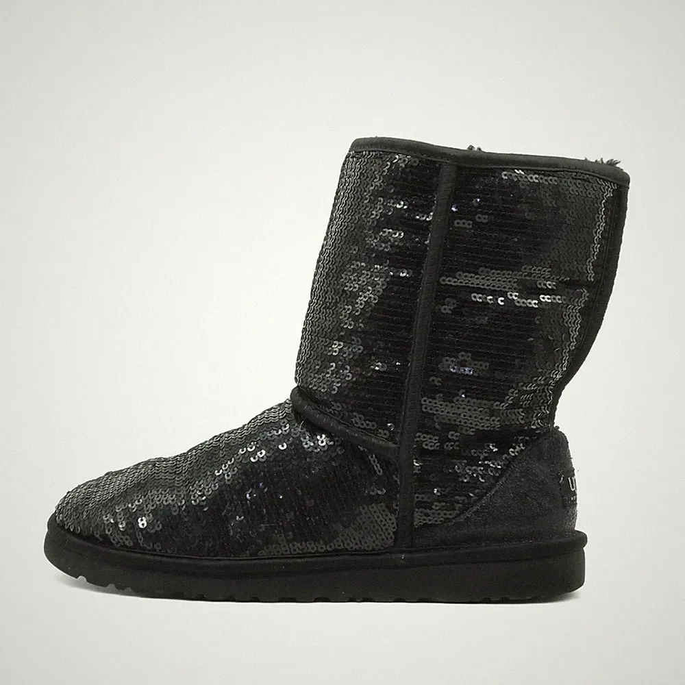 UGG Damen Klassische Glitzerstiefel Boots Schwarz Textil Short Stiefel EU 39