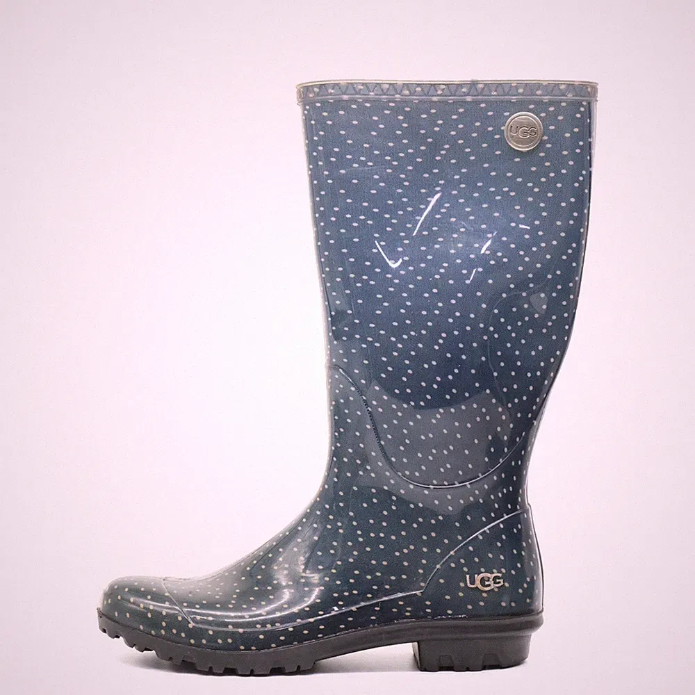UGG Damen Polka Dot Rain Boot Stiefel Blau Gummi Knieschaft Gummistiefel EU 39,5