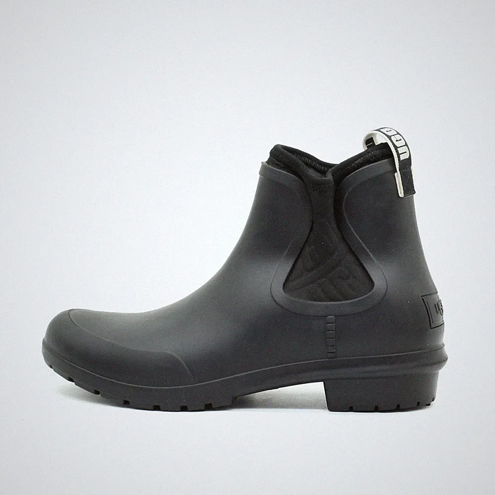 UGG Damen Regenstiefel Chelsea Stiefeletten Schwarz Gummi gefüttert Boots EU 38