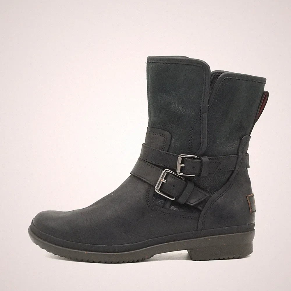 UGG Damen S/ 1008439 Stiefel Schwarz Nubukleder Boots Bikerstiefel EU 37.5