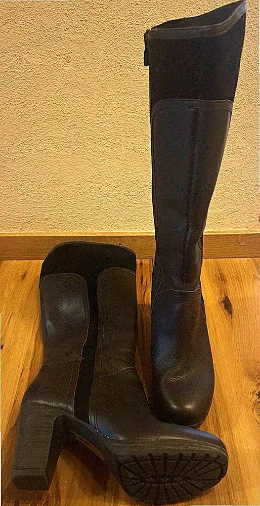 UGG Damen Stiefel kniehoch Leder Schwarz Blockabsatz Reißverschluss EU 40