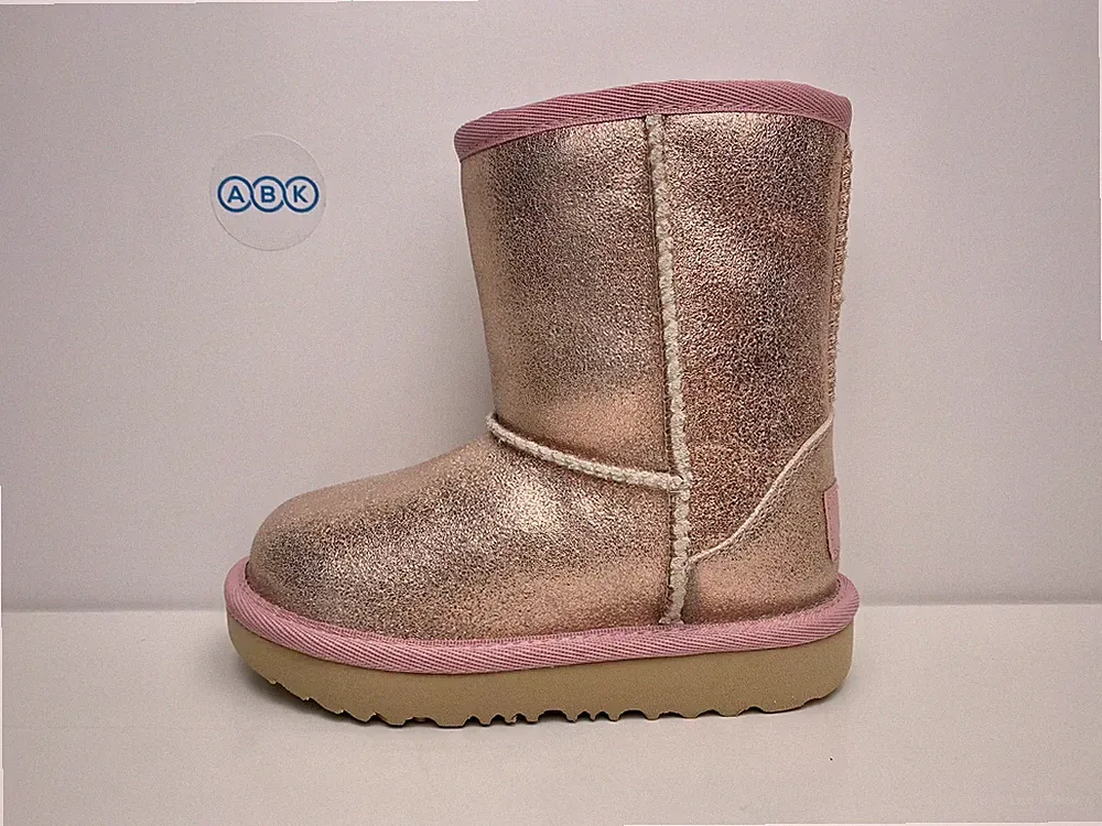 UGG T Classic II Metallic Glitter Rose Gold Pink Boots Girls UK Size 7 EUR 25