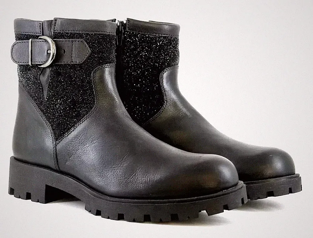 Unisa Damen Stiefeletten UK 6 EU 39 schwarz Leder Reißverschluss Glitzerdetail mittelhoher Absatz