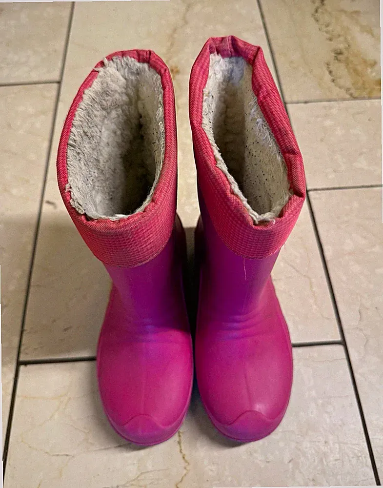 Unisex Kinder Gummistiefel gefüttert Rosa wadenlang runde Schuhspitze