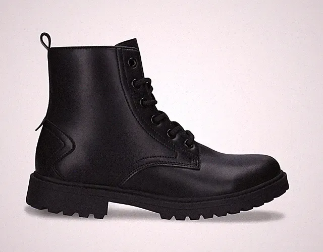 Unisex Stiefel aus Vegane Leder Schwarz mit warme Bio-Baumwolle Reißverschluss