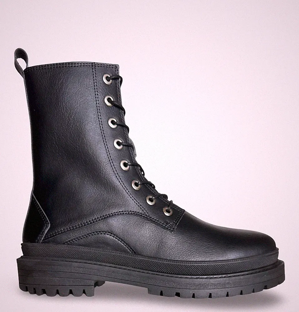 Unisex vegan Kampfstiefel Schwarz Mikrofaser Waden Einsatz Springer Armee Combat