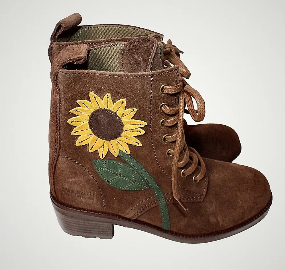 URS RÜTLI VINTAGE STIEFEL BOOTS FLOWER POWER HIPPI BOHO SUNFLOWER 37 #4#