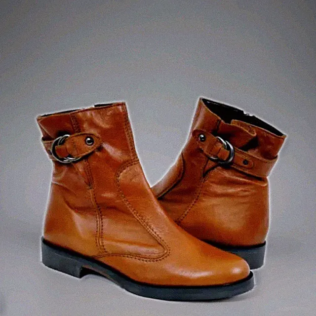 VALLEVERDE Damen Biker Stiefelette Made in Italy Leder mit brauner Schnalle
