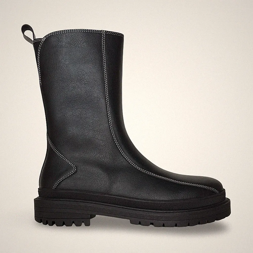 Vegane Boots Unisex Schwarz Mikrofaser Büro Freitzeit Reißverschluss Profilsohle