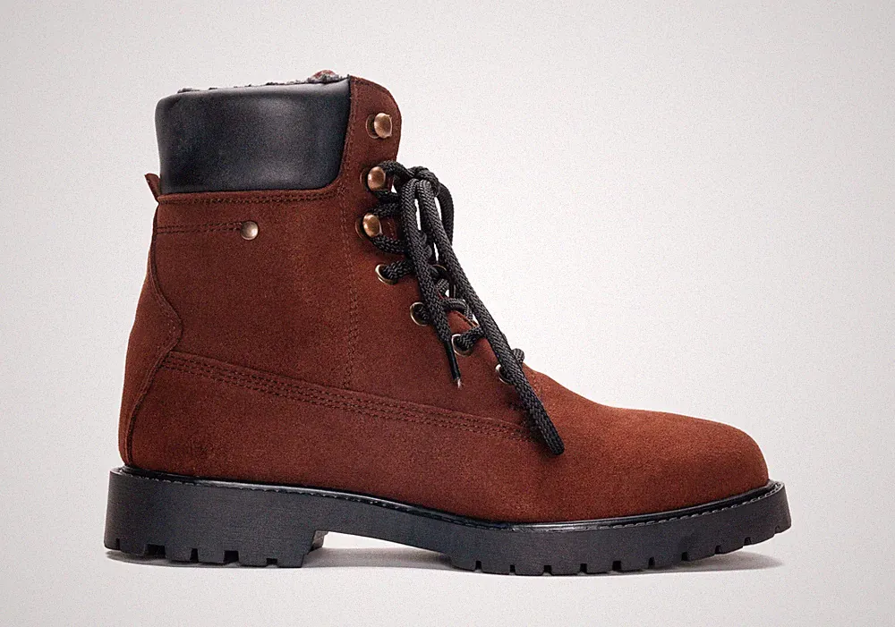 Vegane Boots Wanderstil warmen, fellähnlichem Bio-Baumwolle Schnürung Rutschfest