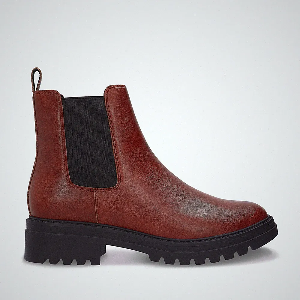 Vegane Chelsea Boots Damen Braun Stiefeletten Profilsohle Blockabsatz