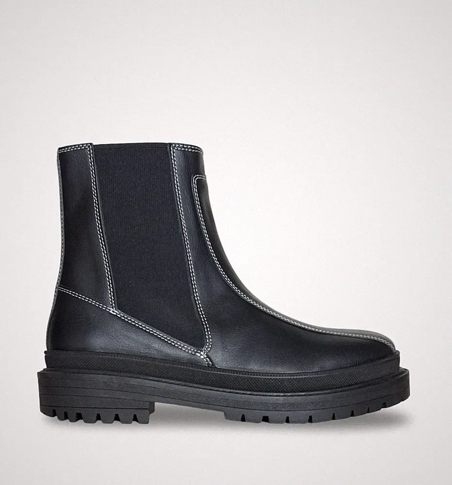 Vegane Chelsea Boots Schwarz Kunstleder Unisex, Pull-On, rutschfeste Profilsohle