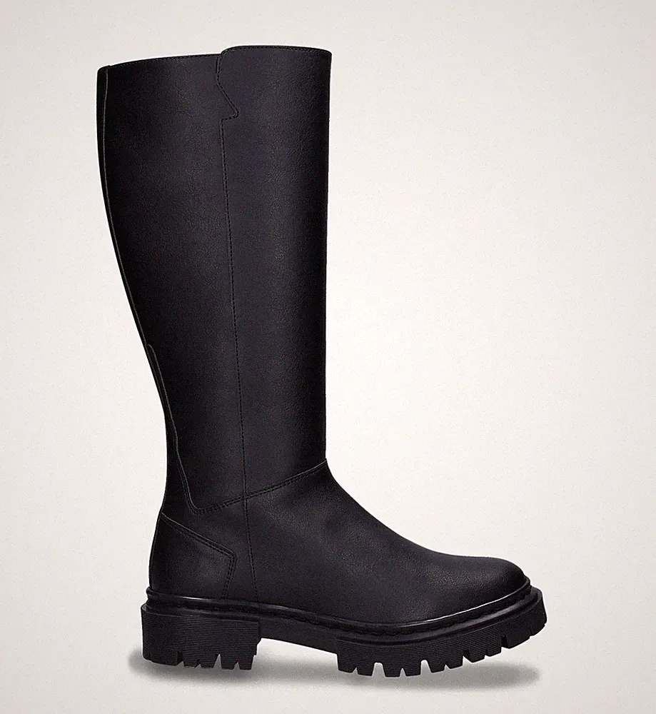Vegane Kniehohe Stiefel Damen Schwarz Reitstiefel Nachhaltig Fair Reißverschluss